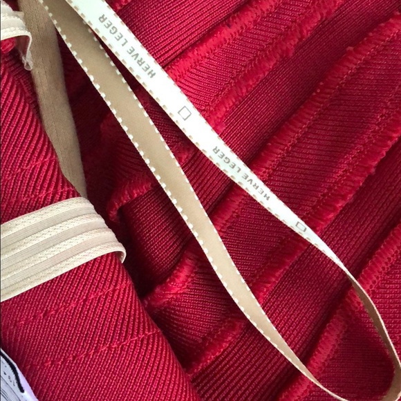 Herve Leger Red Strapless Bandage Dress - Picture 7 of 8